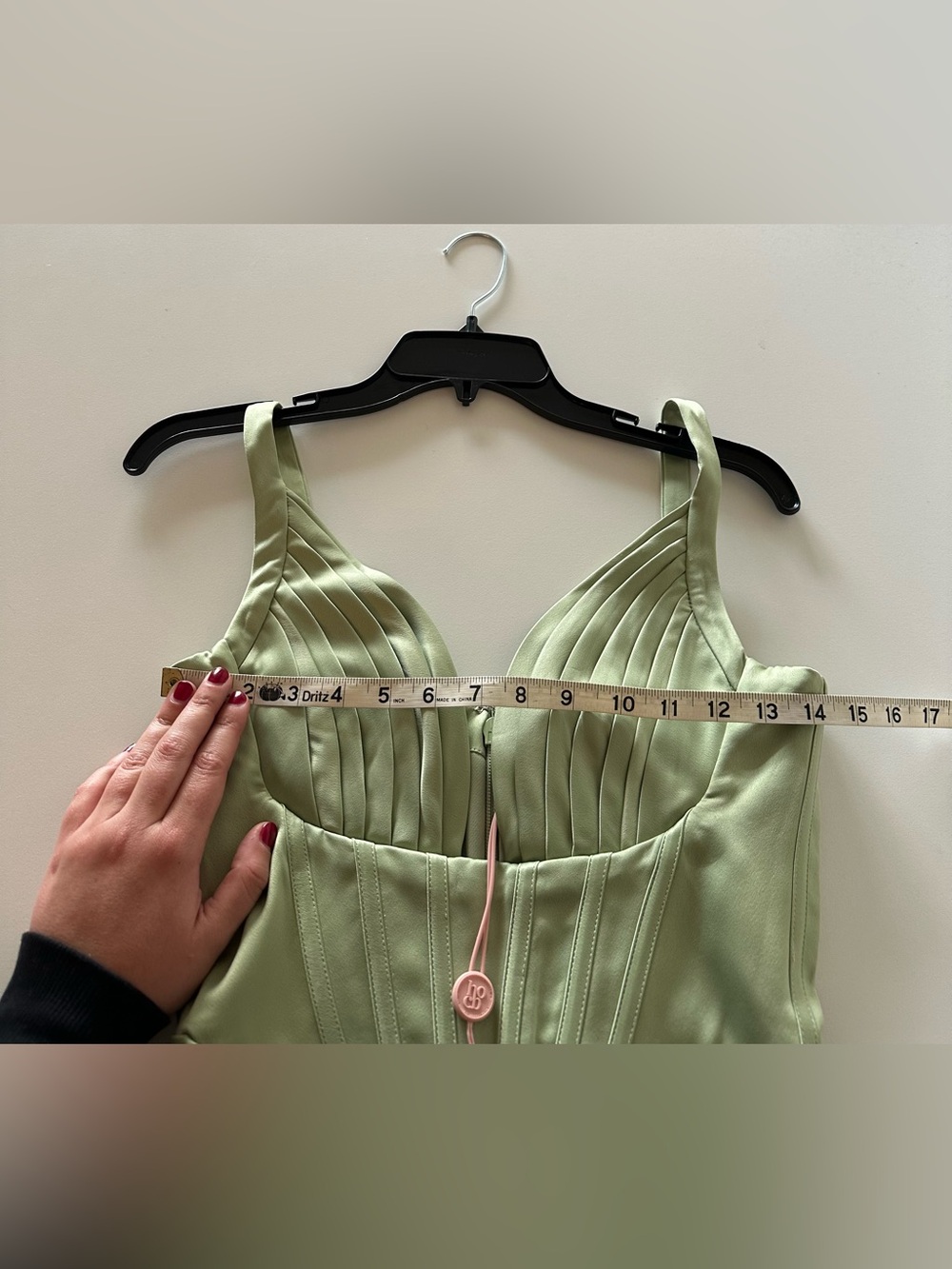 NEW House Of CB Faye Pistachio Green Satin Corset Midi Dress S Plunge Bodice - Picture 4 of 7